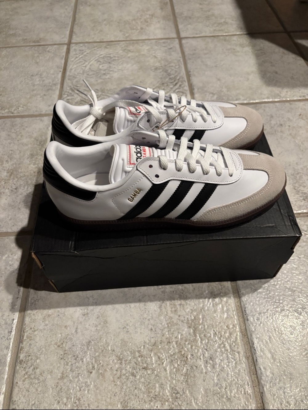 adidas Samba Leather Sneakers in White, Black and Light Gray